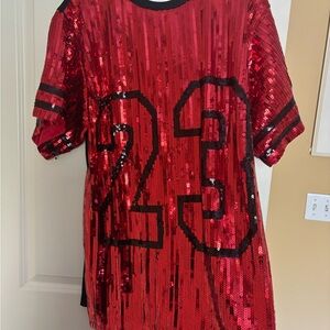 Red Sequin Number 23 Jersey Top